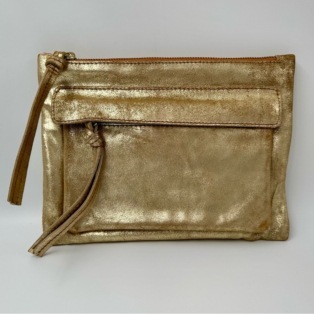Elegant Shiraleah Premium Distressed Gold Leather Andie Clutch Bag